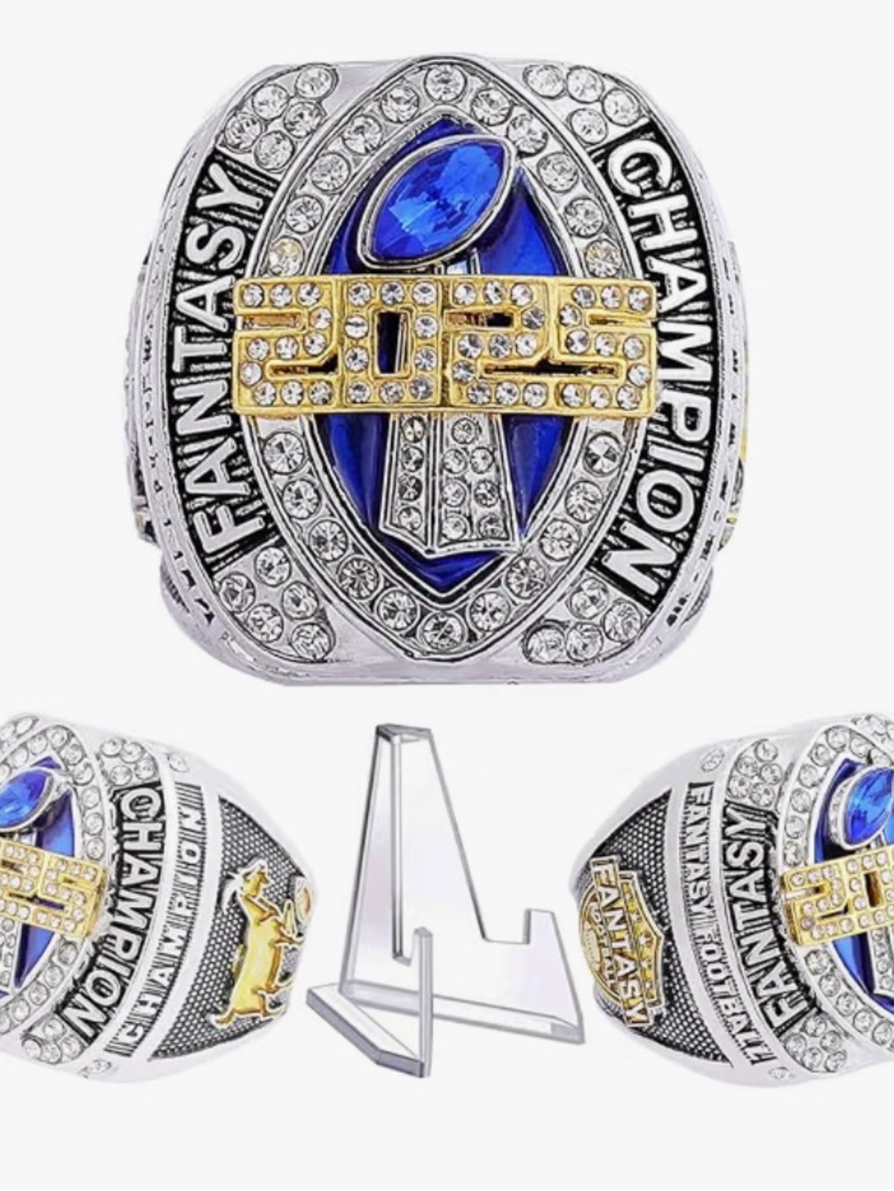 2025 Fantasy Football Championship Ring Heavy FFL Champion Trophy Ring Gold Silv